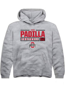 Josh Padilla  Rally Ohio State Buckeyes Youth Grey NIL Stacked Box Long Sleeve Hoodie
