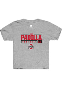 Josh Padilla  Rally Ohio State Buckeyes Youth Grey NIL Stacked Box Short Sleeve T-Shirt