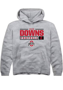 Caleb Downs  Rally Ohio State Buckeyes Youth Grey NIL Stacked Box Long Sleeve Hoodie