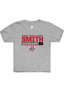 Jeremiah Smith  Rally Ohio State Buckeyes Youth Grey NIL Stacked Box Short Sleeve T-Shirt