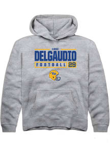 Luke DelGaudio  Rally Pitt Panthers Youth Grey NIL Stacked Box Long Sleeve Hoodie