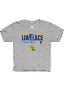Braylan Lovelace  Rally Pitt Panthers Youth Grey NIL Stacked Box Short Sleeve T-Shirt