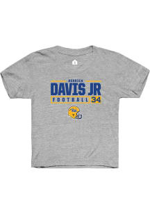 Derrick Davis Jr  Rally Pitt Panthers Youth Grey NIL Stacked Box Short Sleeve T-Shirt
