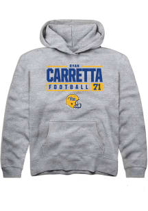 Ryan Carretta  Rally Pitt Panthers Youth Grey NIL Stacked Box Long Sleeve Hoodie
