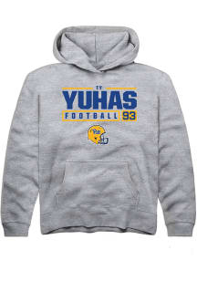 Ty Yuhas  Rally Pitt Panthers Youth Grey NIL Stacked Box Long Sleeve Hoodie
