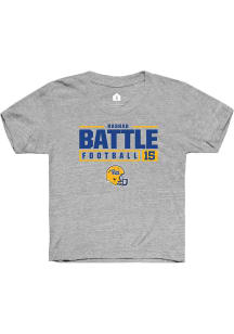 Rashad Battle  Rally Pitt Panthers Youth Grey NIL Stacked Box Short Sleeve T-Shirt