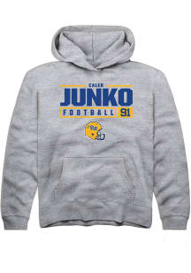 Caleb Junko  Rally Pitt Panthers Youth Grey NIL Stacked Box Long Sleeve Hoodie