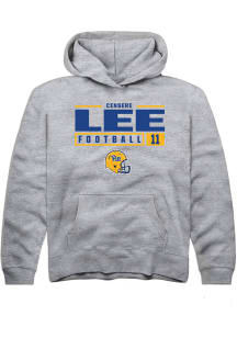 Censere Lee  Rally Pitt Panthers Youth Grey NIL Stacked Box Long Sleeve Hoodie