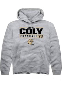 Bakyne Coly  Rally Purdue Boilermakers Youth Grey NIL Stacked Box Long Sleeve Hoodie
