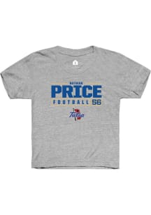Nathan Price  Rally Tulsa Golden Hurricane Youth Grey NIL Stacked Box Short Sleeve T-Shirt