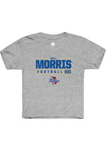 Will Morris  Rally Tulsa Golden Hurricane Youth Grey NIL Stacked Box Short Sleeve T-Shirt