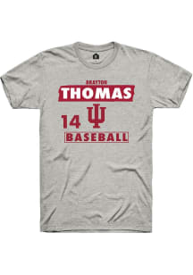 Brayton Thomas  Indiana Hoosiers Ash Rally NIL Striped Short Sleeve T Shirt