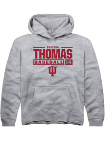 Brayton Thomas  Rally Indiana Hoosiers Youth Grey NIL Stacked Box Long Sleeve Hoodie