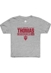 Brayton Thomas  Rally Indiana Hoosiers Youth Grey NIL Stacked Box Short Sleeve T-Shirt