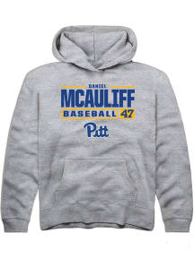 Daniel McAuliff  Rally Pitt Panthers Youth Grey NIL Stacked Box Long Sleeve Hoodie