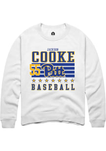 Jackson Cooke  Rally Pitt Panthers Mens White NIL Striped Long Sleeve Crew Sweatshirt