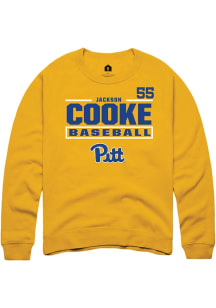 Jackson Cooke  Rally Pitt Panthers Mens Gold NIL Stacked Box Long Sleeve Crew Sweatshirt