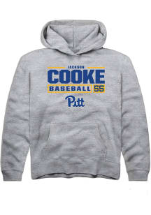 Jackson Cooke  Rally Pitt Panthers Youth Grey NIL Stacked Box Long Sleeve Hoodie