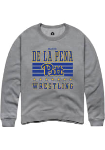 Mateo de la Pena  Rally Pitt Panthers Mens Grey NIL Striped Long Sleeve Crew Sweatshirt