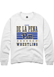 Mateo de la Pena  Rally Pitt Panthers Mens White NIL Striped Long Sleeve Crew Sweatshirt