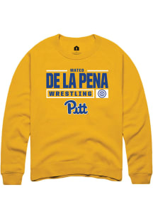 Mateo de la Pena  Rally Pitt Panthers Mens Gold NIL Stacked Box Long Sleeve Crew Sweatshirt
