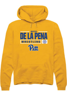 Mateo de la Pena  Rally Pitt Panthers Mens Gold NIL Stacked Box Long Sleeve Hoodie