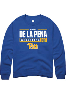 Mateo de la Pena  Rally Pitt Panthers Mens Blue NIL Stacked Box Long Sleeve Crew Sweatshirt