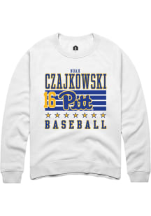 Noah Czajkowski  Rally Pitt Panthers Mens White NIL Striped Long Sleeve Crew Sweatshirt