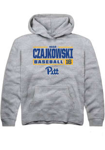 Noah Czajkowski  Rally Pitt Panthers Youth Grey NIL Stacked Box Long Sleeve Hoodie