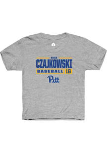 Noah Czajkowski  Rally Pitt Panthers Youth Grey NIL Stacked Box Short Sleeve T-Shirt