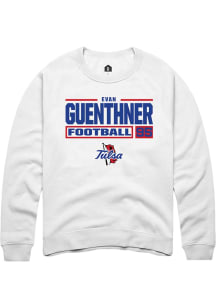 Evan Guenthner  Rally Tulsa Golden Hurricane Mens White Football NIL Stacked Box Long Sleeve Crew..