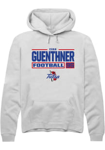 Evan Guenthner  Rally Tulsa Golden Hurricane Mens White Football NIL Stacked Box Long Sleeve Hoodi..