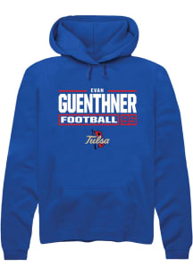 Evan Guenthner  Rally Tulsa Golden Hurricane Mens Blue Football NIL Stacked Box Long Sleeve Hoodie