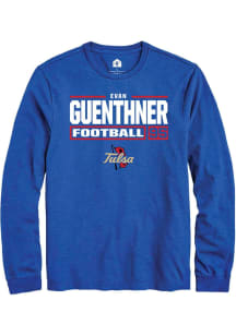 Evan Guenthner  Tulsa Golden Hurricane Blue Rally Football NIL Stacked Box Long Sleeve T Shirt