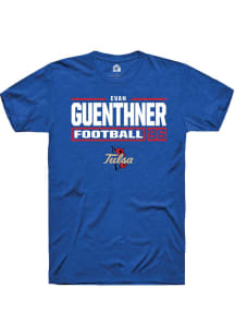 Evan Guenthner  Tulsa Golden Hurricane Blue Rally Football NIL Stacked Box Short Sleeve T Shirt