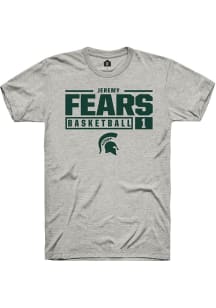 Jeremy Fears  Michigan State Spartans Ash Rally NIL Stacked Box Short Sleeve T Shirt