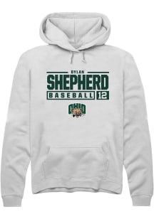 Dylan Shepherd  Rally Ohio Bobcats Mens White NIL Stacked Box Long Sleeve Hoodie