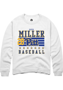 Gavin Miller  Rally Pitt Panthers Mens White NIL Striped Long Sleeve Crew Sweatshirt