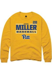 Gavin Miller  Rally Pitt Panthers Mens Gold NIL Stacked Box Long Sleeve Crew Sweatshirt