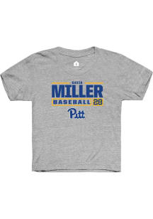 Gavin Miller  Rally Pitt Panthers Youth Grey NIL Stacked Box Short Sleeve T-Shirt