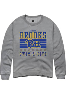 Jocelyn Brooks  Rally Pitt Panthers Mens Grey NIL Striped Long Sleeve Crew Sweatshirt