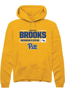 Jocelyn Brooks  Rally Pitt Panthers Mens Gold NIL Stacked Box Long Sleeve Hoodie