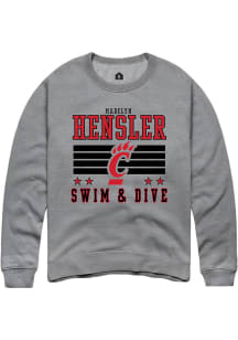 Madelyn Hensler  Rally Cincinnati Bearcats Mens Grey NIL Striped Long Sleeve Crew Sweatshirt