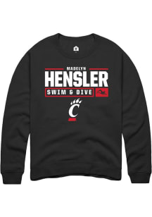 Madelyn Hensler  Rally Cincinnati Bearcats Mens Black NIL Stacked Box Long Sleeve Crew Sweatshirt