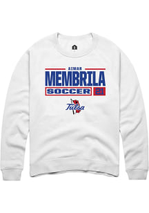 Aimar Membrila  Rally Tulsa Golden Hurricane Mens White NIL Stacked Box Long Sleeve Crew Sweatshir..
