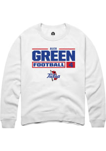 Alex Green  Rally Tulsa Golden Hurricane Mens White Football NIL Stacked Box Long Sleeve Crew Swea..