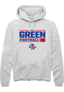Alex Green  Rally Tulsa Golden Hurricane Mens White Football NIL Stacked Box Long Sleeve Hoodie
