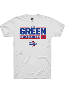 Alex Green  Tulsa Golden Hurricane White Rally Football NIL Stacked Box Short Sleeve T Shirt