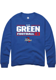 Alex Green  Rally Tulsa Golden Hurricane Mens Blue Football NIL Stacked Box Long Sleeve Crew Sweat..