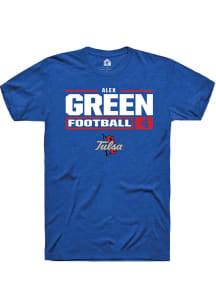 Alex Green  Tulsa Golden Hurricane Blue Rally Football NIL Stacked Box Short Sleeve T Shirt